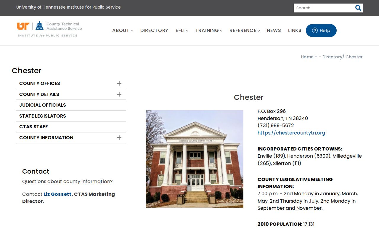 Milledgeville Chester County records scope in the CTAS city directory